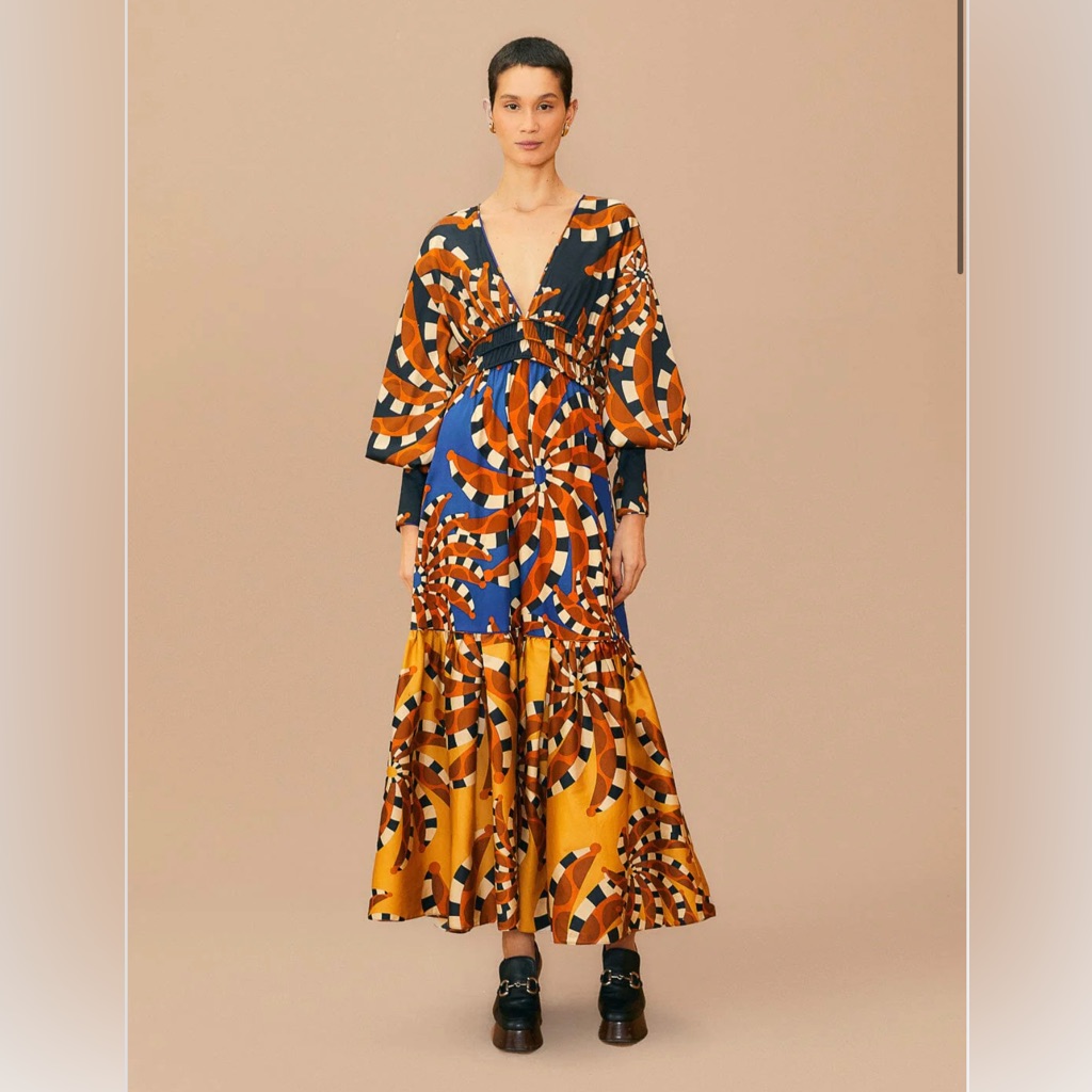 Farm Rio Mixed Bananada Long Sleeve Maxi Dress